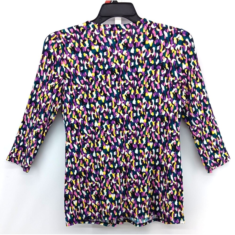 Dana Buchman Blouse Women Small Multicolor All Over Print Long Sleeve V Neck Top - Picture 3 of 6